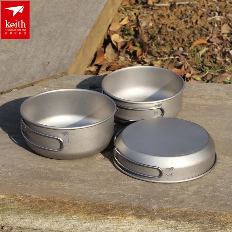 Camping Cooking Ware - Keith 3PCS Titanium Cookware Pans Bowls