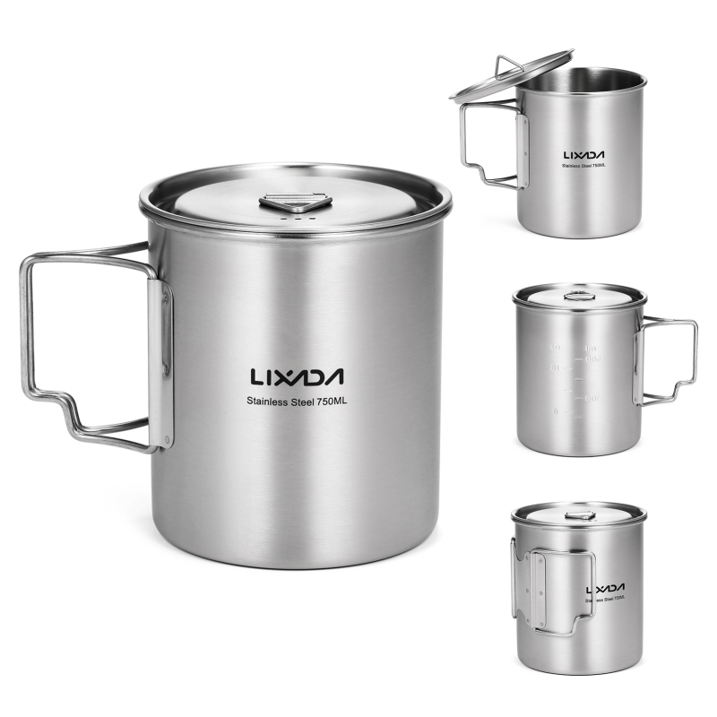 Camping Cooking Handle - Lixada 750ml Cup Outdoor Stainless Steel