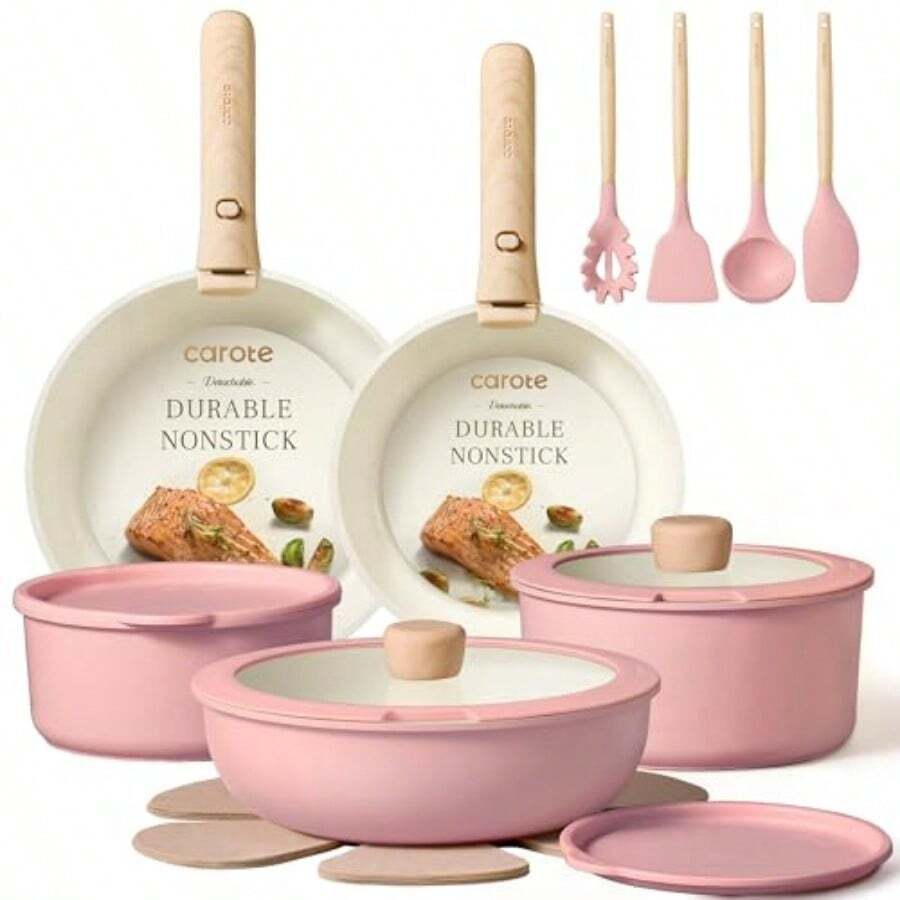 19pcs Pots And Pans Set Non St - Camping Cooking Set Detachable Handle review and price