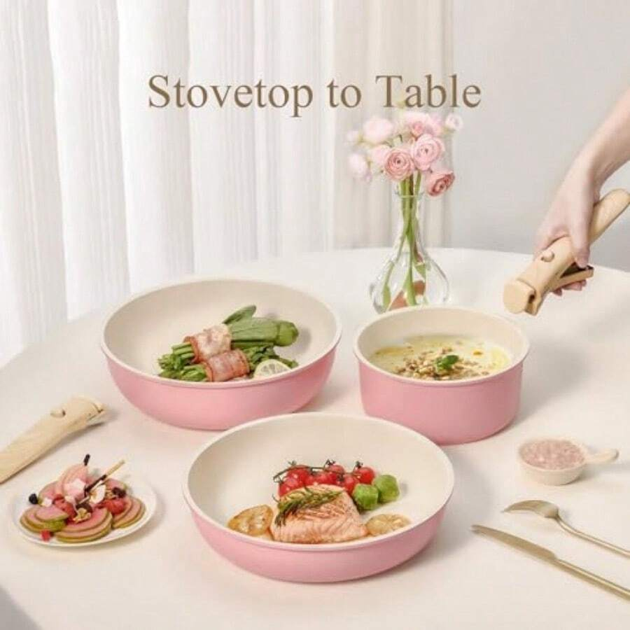 19pcs Pots And Pans Set Non St - Camping Cooking Set Detachable Handle review and price