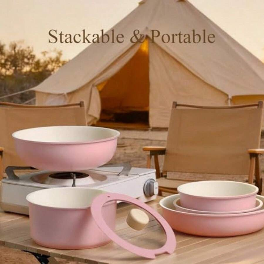 19pcs Pots And Pans Set Non St - Camping Cooking Set Detachable Handle review and price