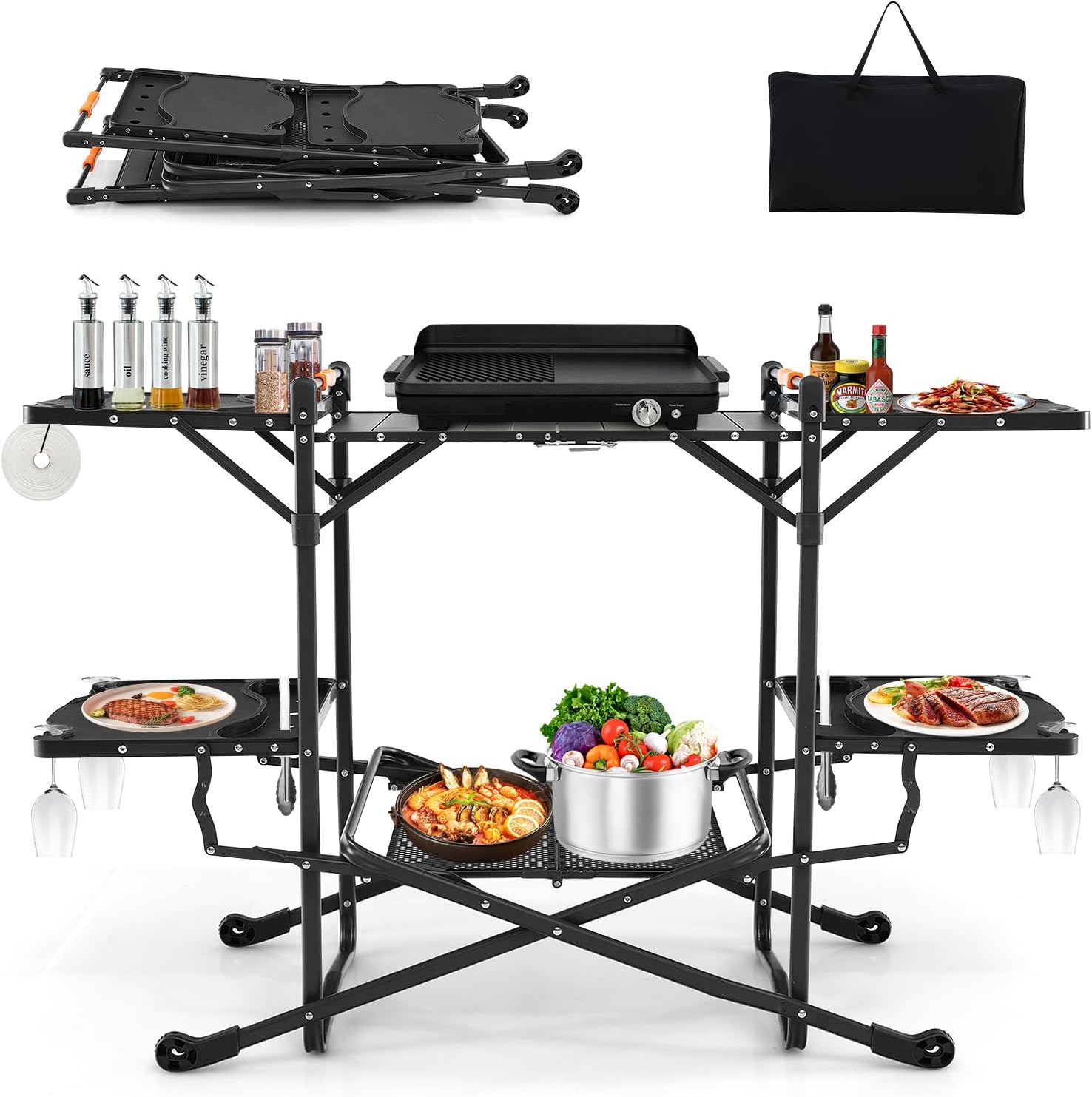 Portable Outdoor Folding Cooki - Camping Cooking Table With Storage review and price