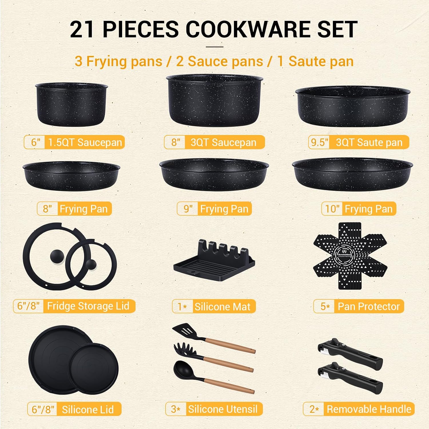 21 Pieces Nonstick Pots Pans S - Camping Cooking Set Detachable Handle review and price