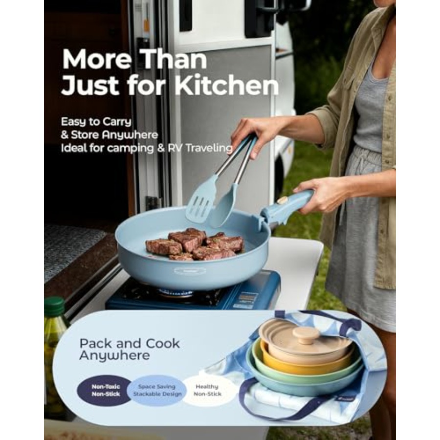 Ceramic Cookware Set, Detachab - Camping Cooking Set Detachable Handle review and price