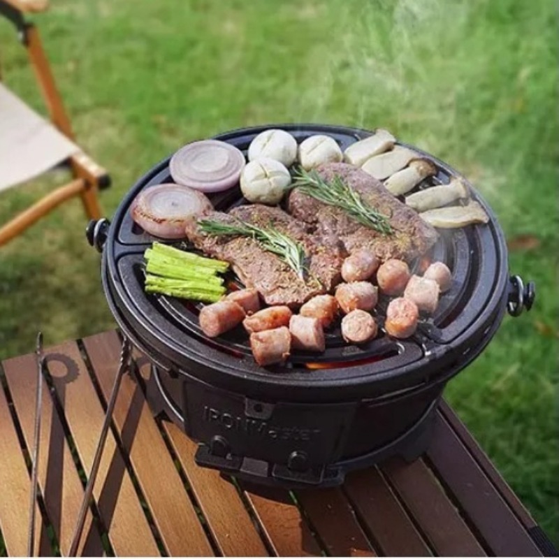 Round Charcoal Grill, Food-Saf - Camping Cooking Cast Iron review and price