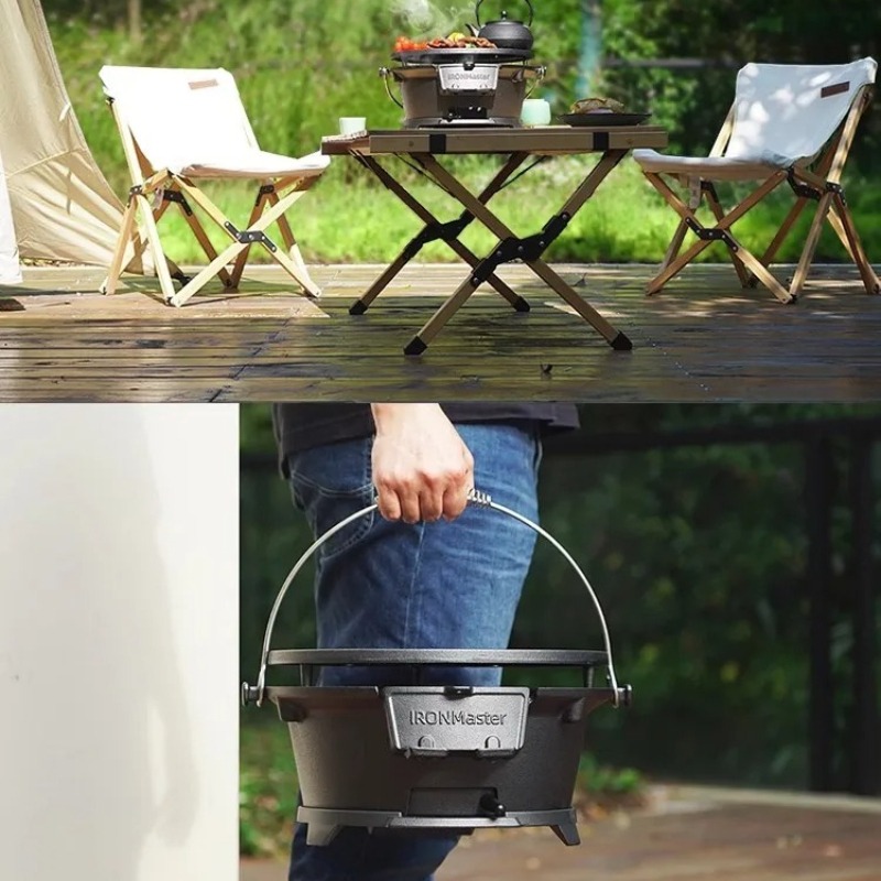 Round Charcoal Grill, Food-Saf - Camping Cooking Cast Iron review and price