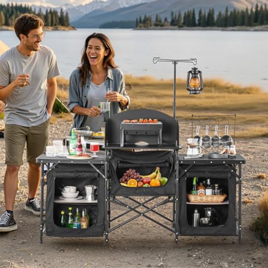 Camping Kitchen Table, Outdoor - Camping Cooking Table With Storage review and price